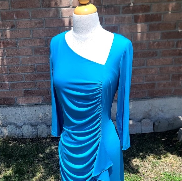 David Meister blue form flattering dress - Picture 2 of 7